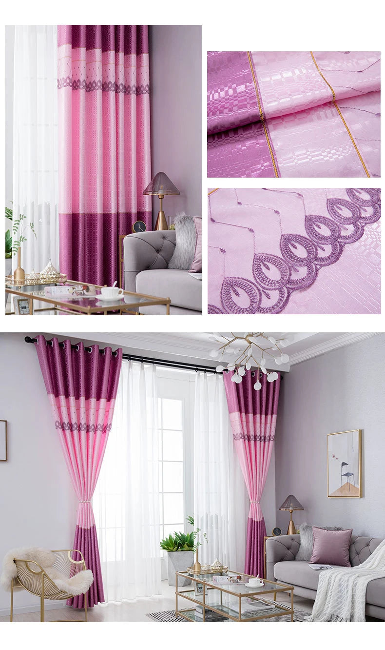 Dreamwood-Jacquard Polyester Curtain, Embroidered Double Craft Curtains, Striped Blackout, Bedroom, Living Room, New Luxury