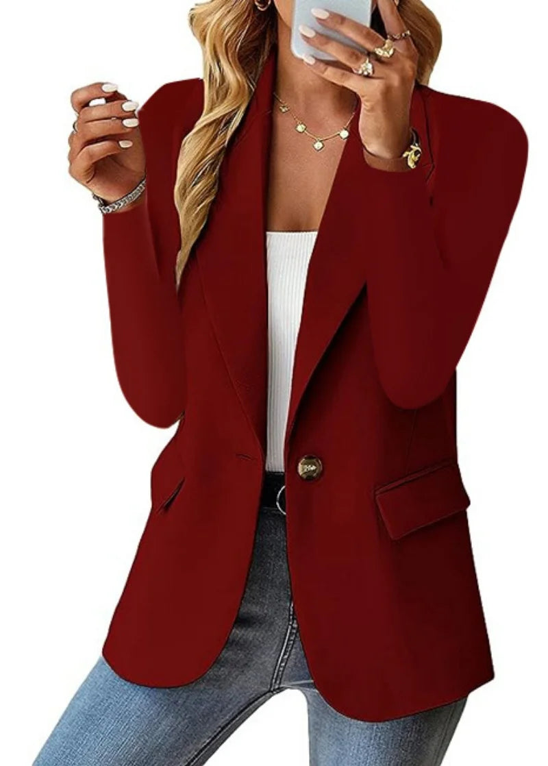 Women's Solid Button Suit Coat Lapel Long Sleeve Casual Coat/Jacket Oversized Work Office