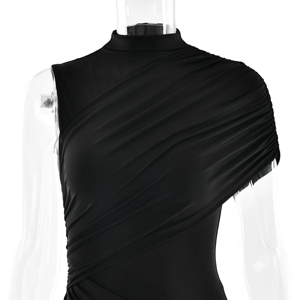 Irregular Round Neck Ruched Ribbon Women Dress