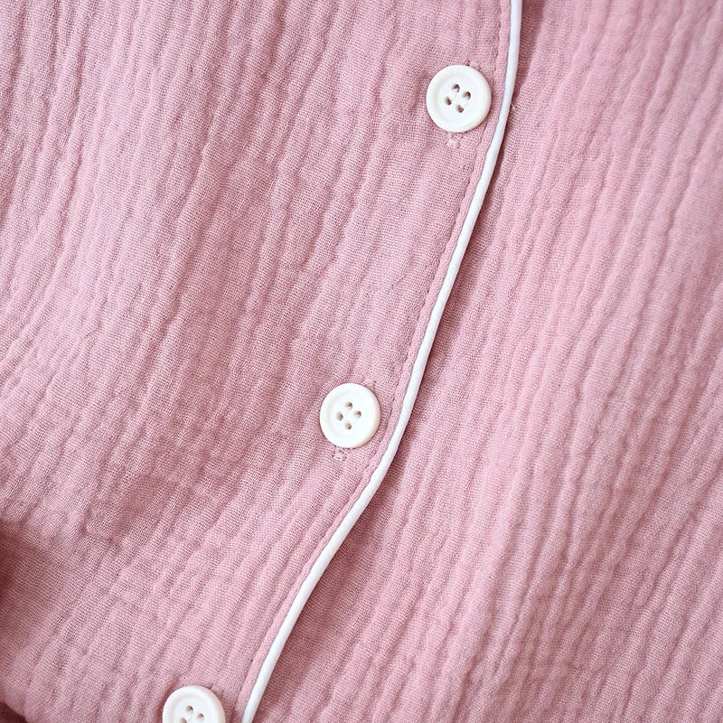 Spring and Autumn Couple Pajamas Set 100%Cotton Crepe Long Sleeve Pants Two Piece Men's and Women's Large Size