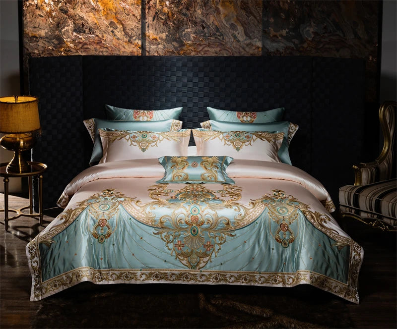 4/6/9Pcs Royal Gorgeous European Palace Embroidery Bedding Set Egyptian Cotton Duvet Cover Bed Sheet Pillowcases