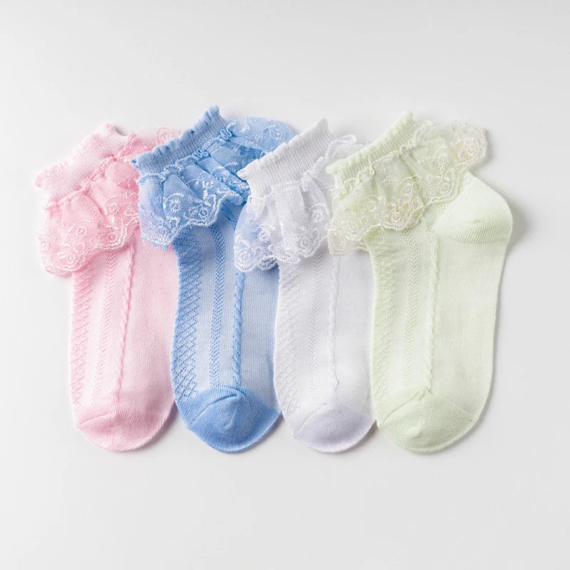 Breathable Cotton Socks with Ruffle Lace