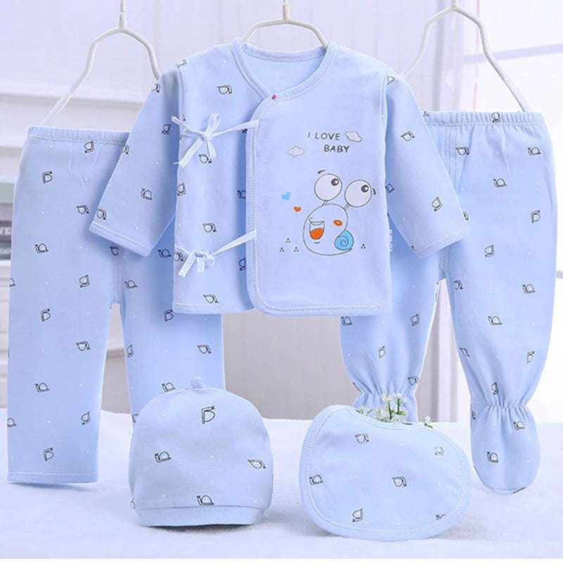 Girl or Boy Baby Cotton Clothes Cartoon Print 5Piece Sets