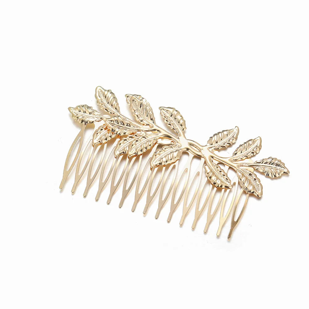 European and American new fashion personality golden leaf pearl headband bridal crown baroque party headgear