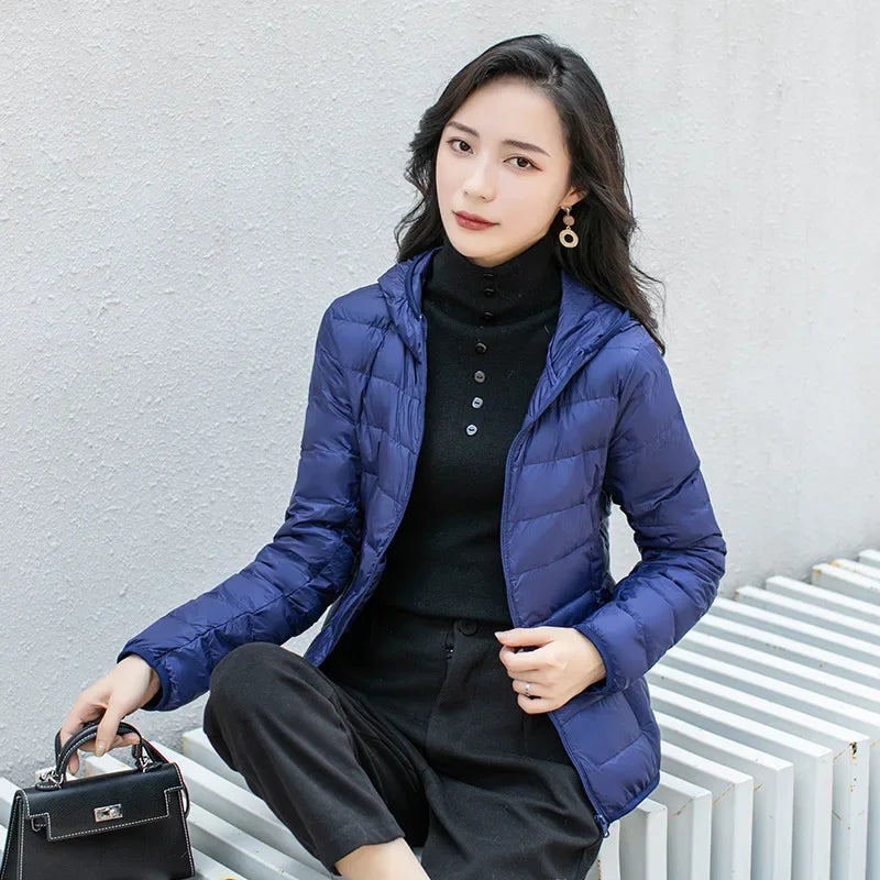 Winter Women's Light Coat Down Hooded Jacket Size S-XXL