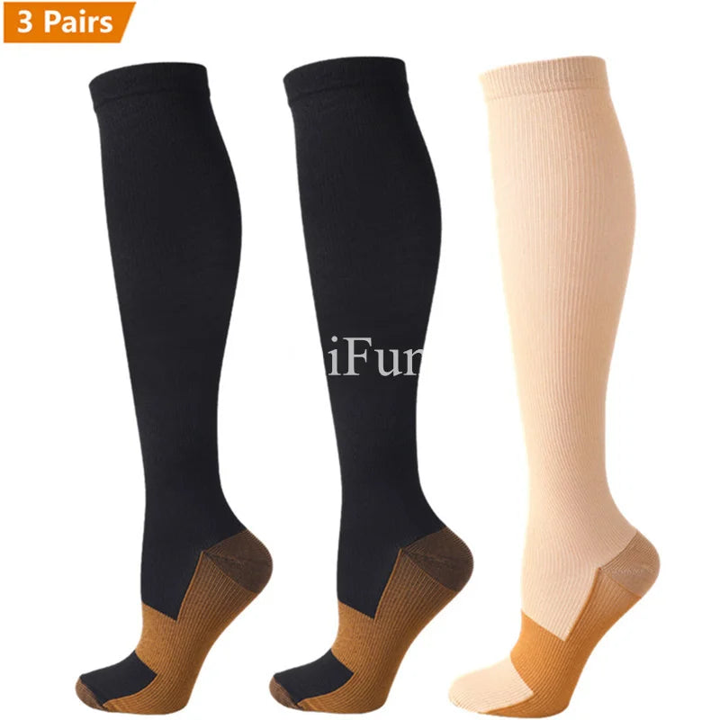 3 Pair Copper Compression Socks Women Men Anti Fatigue Pain Relief Unisex Knee High 15-20