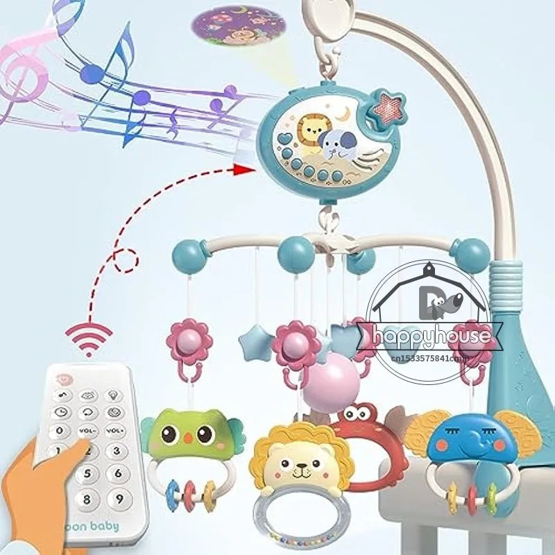 Newborn Baby Crib Musical Mobile with Lights Music Projection for Infants Remote Control Crib Toy