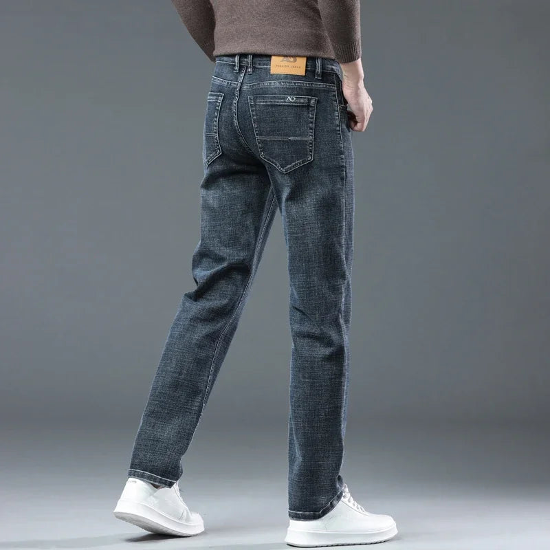 Spring Fashion Men's Light Blue Slim Jeans Stylish Business Casual Stretch Fabric Denim Pants Classic All Match Trousers
