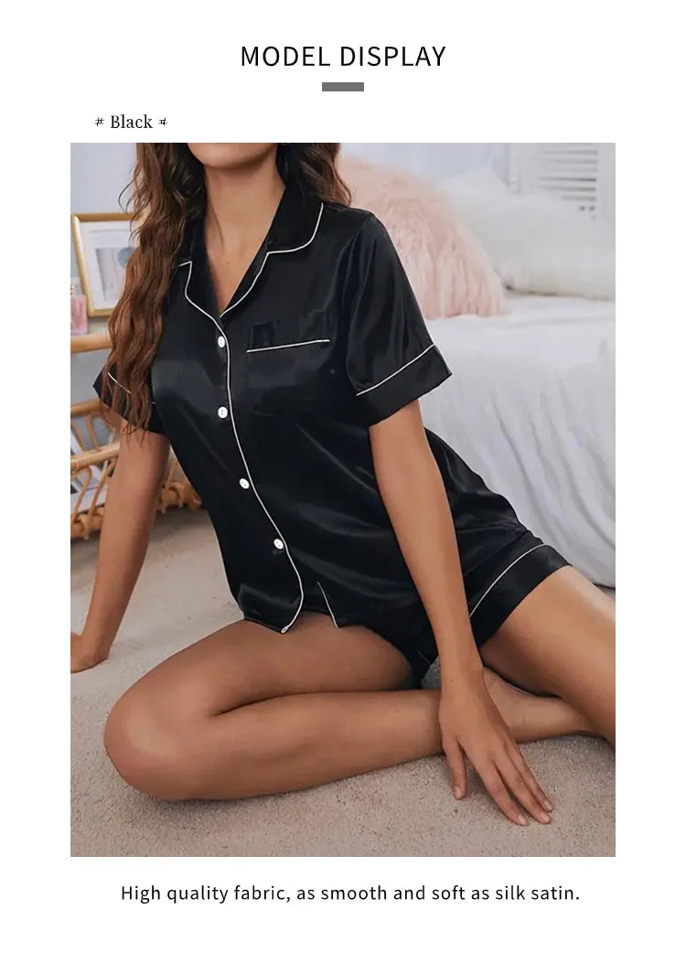 Women Silk Satin Pajamas Set Two-pieces