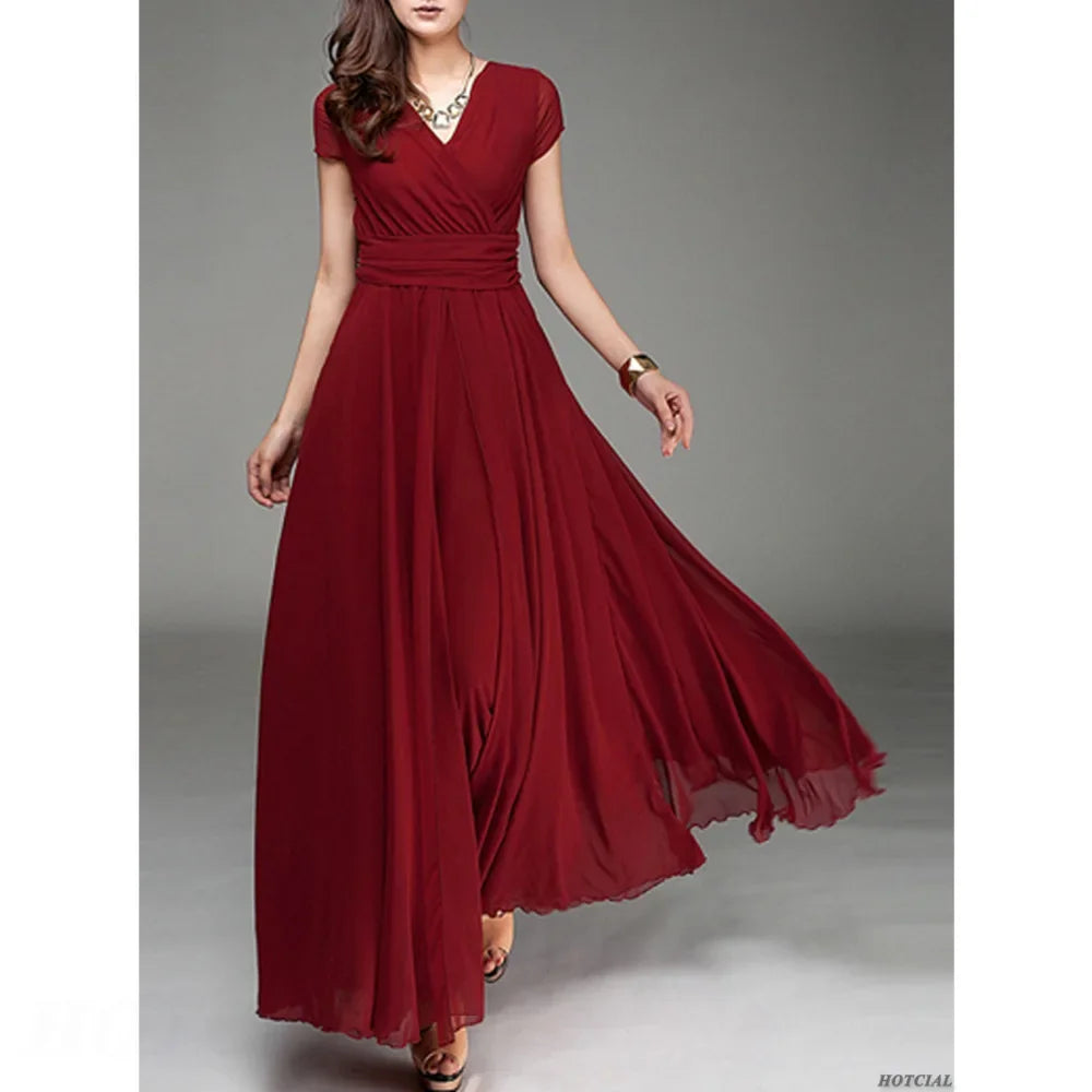 Women's Bohemian Maxi Long V-neck Sleeveless Dress