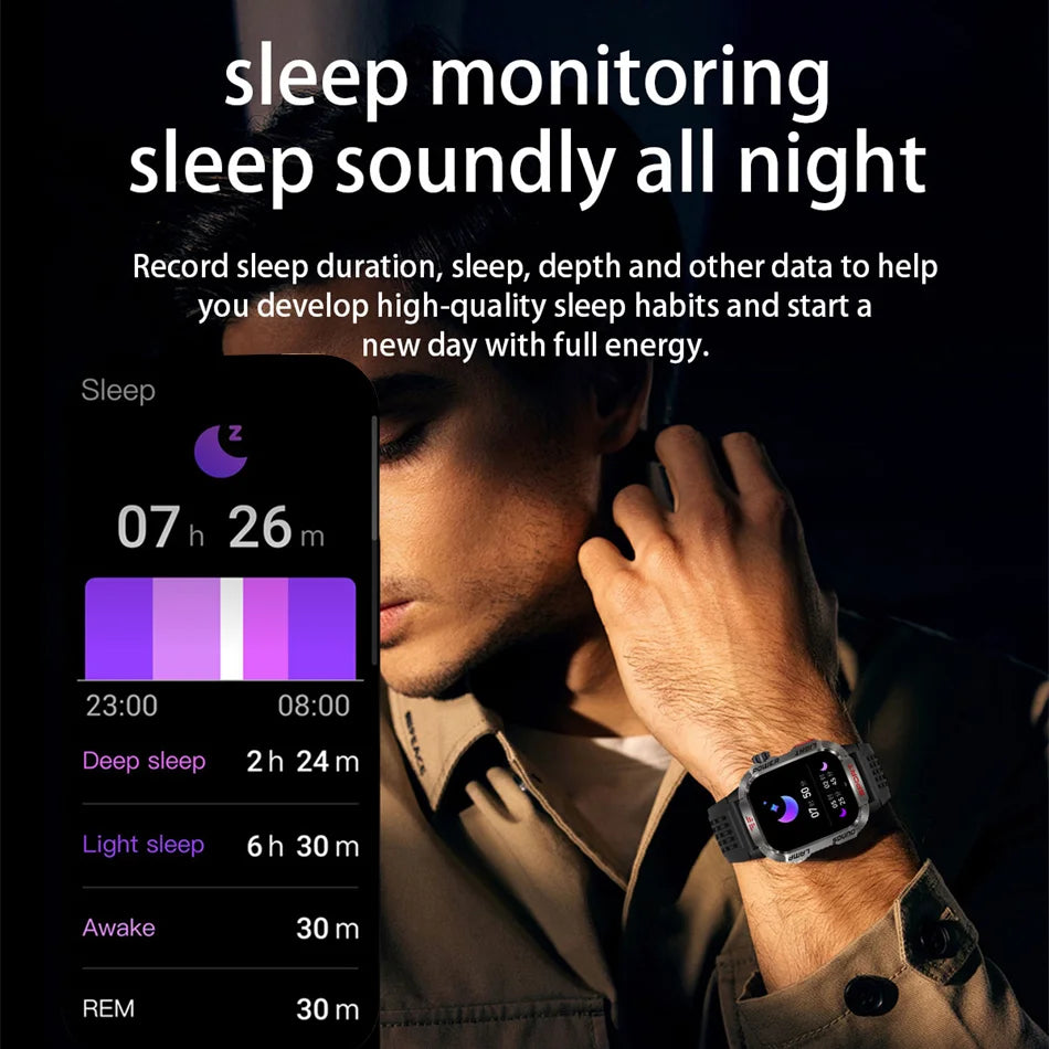 Men Military GPS Smart Watch Flashlight Compass Waterproof Outdoor Sport Tracker Bluetooth