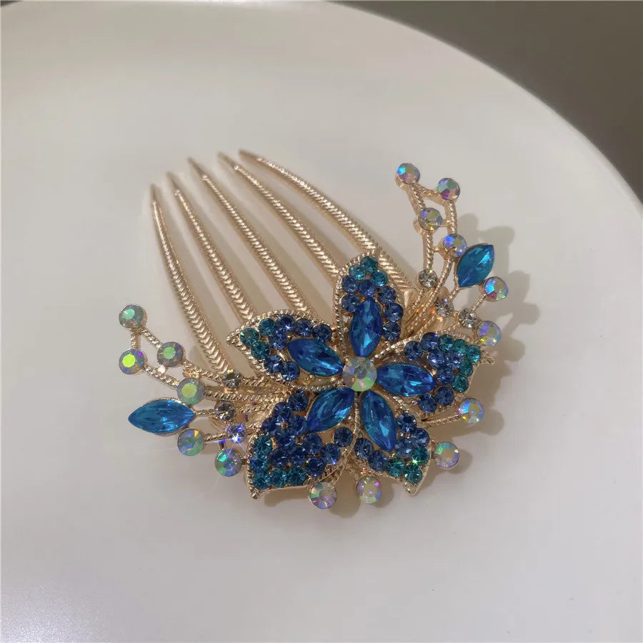 Multi-color Luxury Rhinestone Hairpin Flower Leaf Comb Women Wedding Elegant Hair Accessories