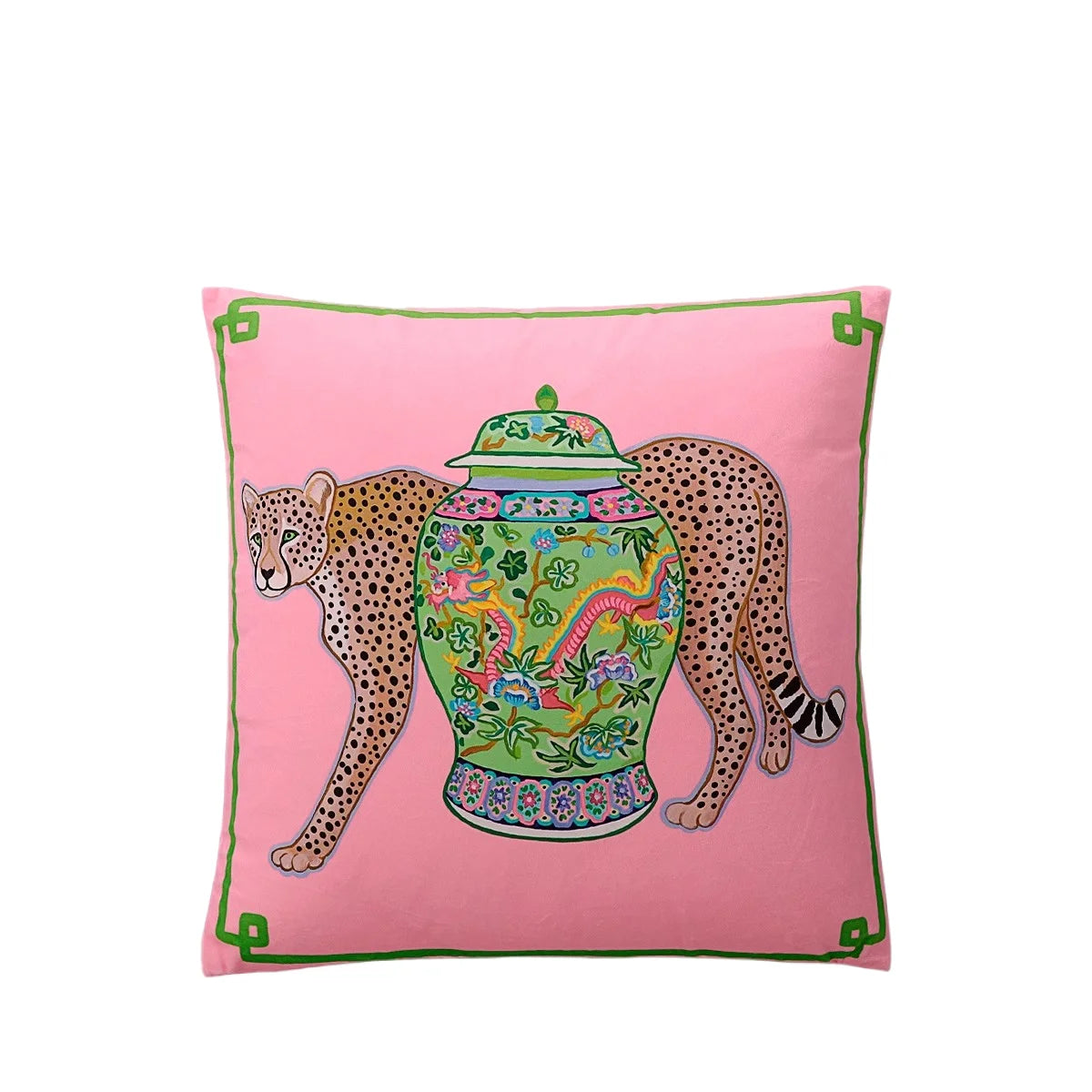 Tiger Home Cushion Velvet Cover Cheetah With Ginger Jar Decorative Pillow Case