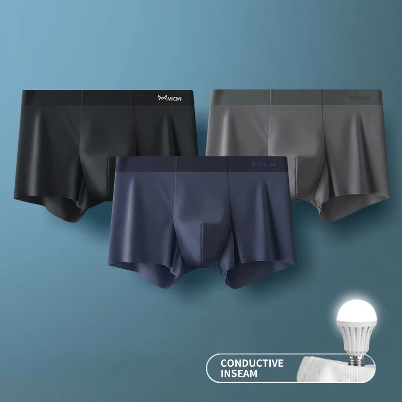 3Pcs Ice Silk Seamless Men Underwear Boxer Shorts Trunk