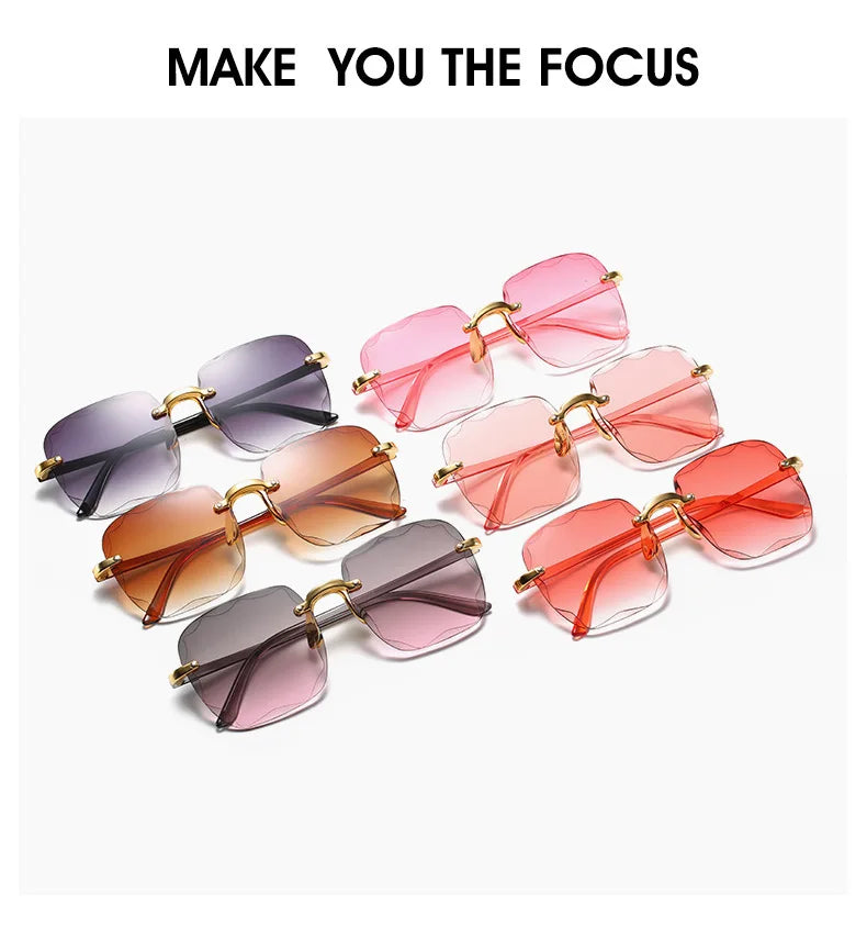 Sunglasses For Women ladies Rimless Diamond cutting Lens Brand Designer Ocean Shades