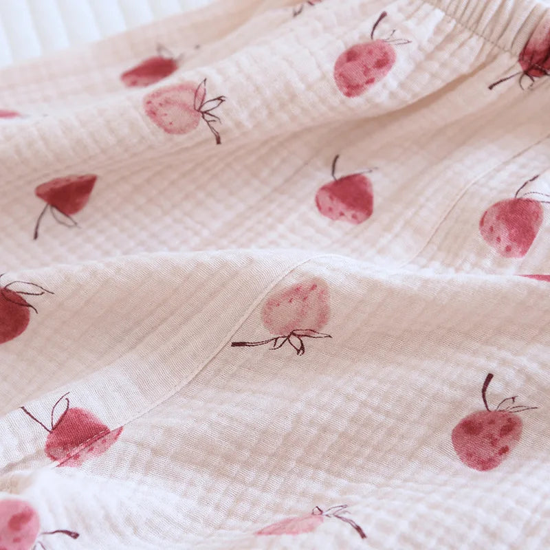 Summer pajamas short-sleeved shorts two-piece cotton crepe