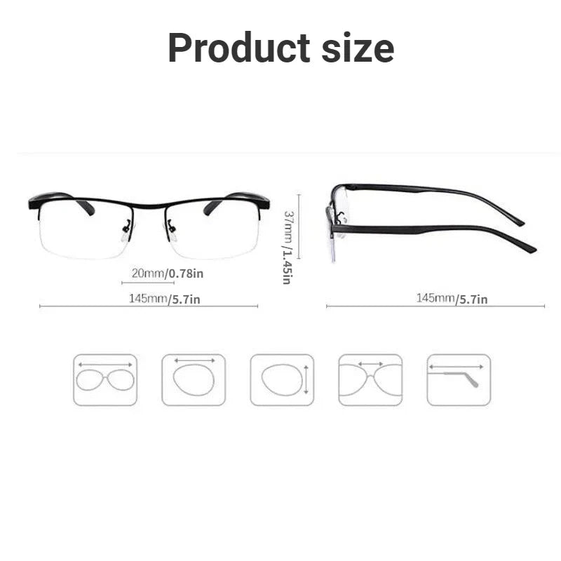 Unisex Progressive Multifocal Reading Glasses Anti-Blue Light Half Frame