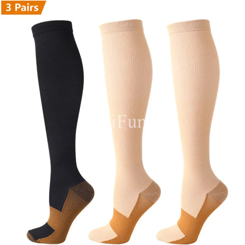 3 Pair Copper Compression Socks Women Men Anti Fatigue Pain Relief Unisex Knee High 15-20
