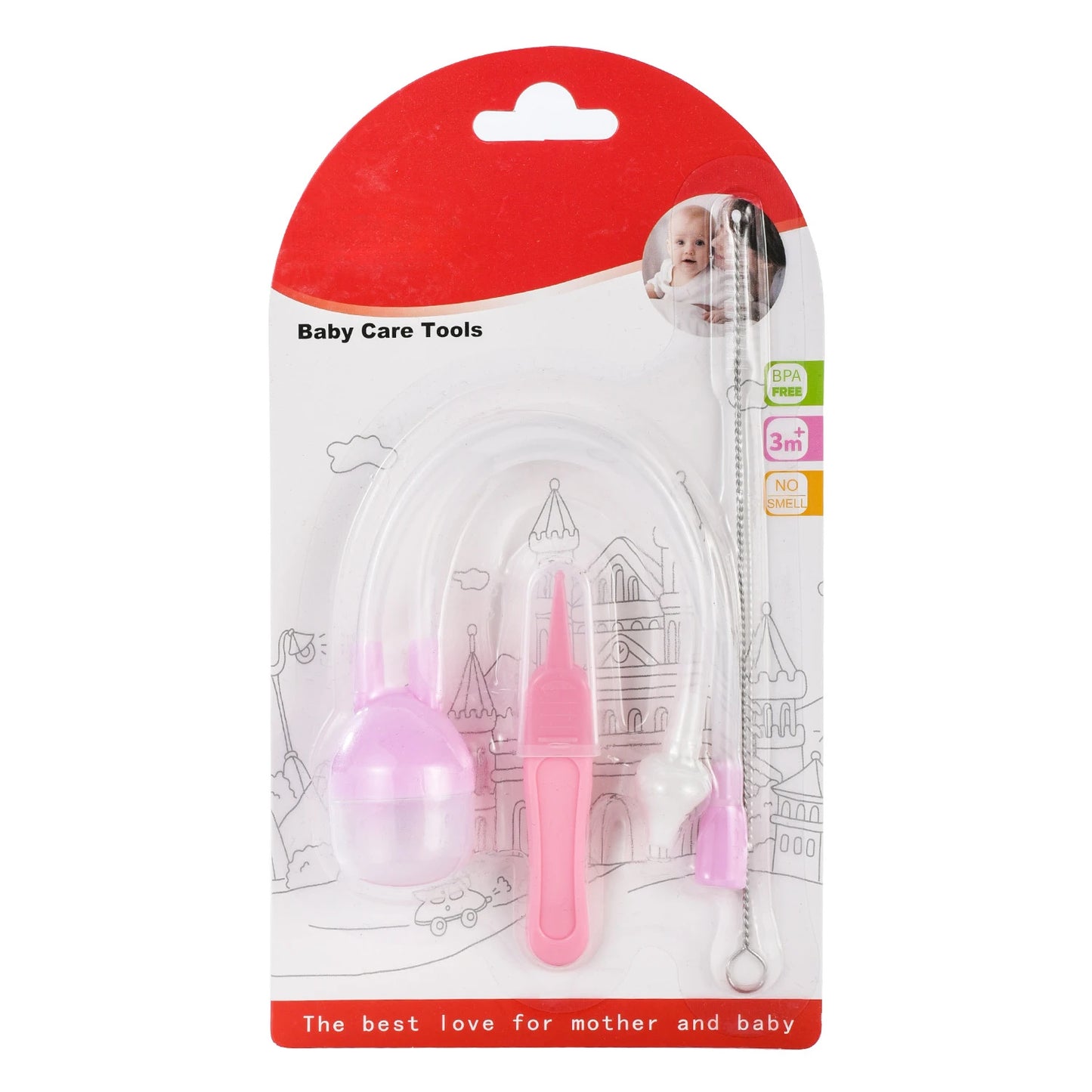 3Pcs Silicone Baby Nose Cleaner with Tweezer & Brush Set Anti-backwash Child Nasal Aspirator Ear Nose Clean