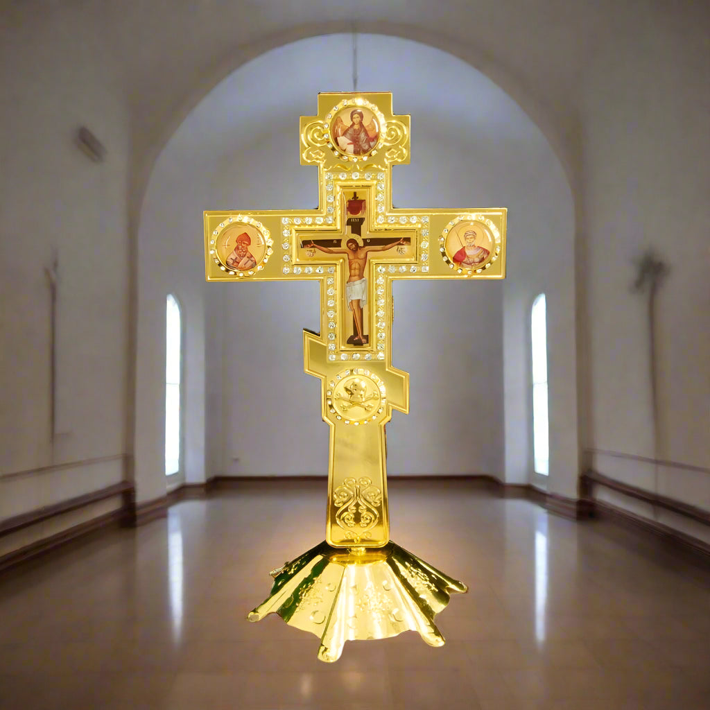 Orthodox Church Cross Gold Planting With Stand Decoration
