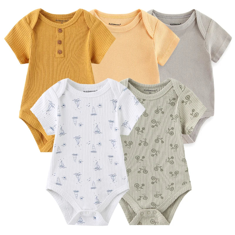Newborn Print Cartoons Cotton Bodysuits 5Pieces Unisex