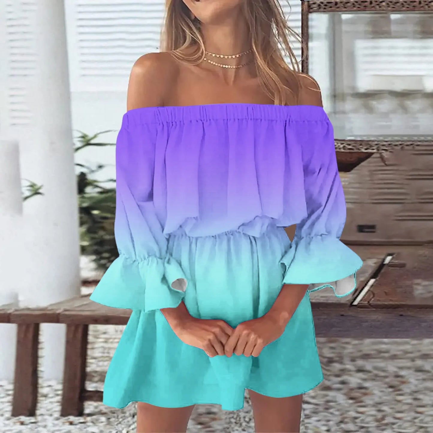 Elegant Summer Print Off Shoulder Dress for Women