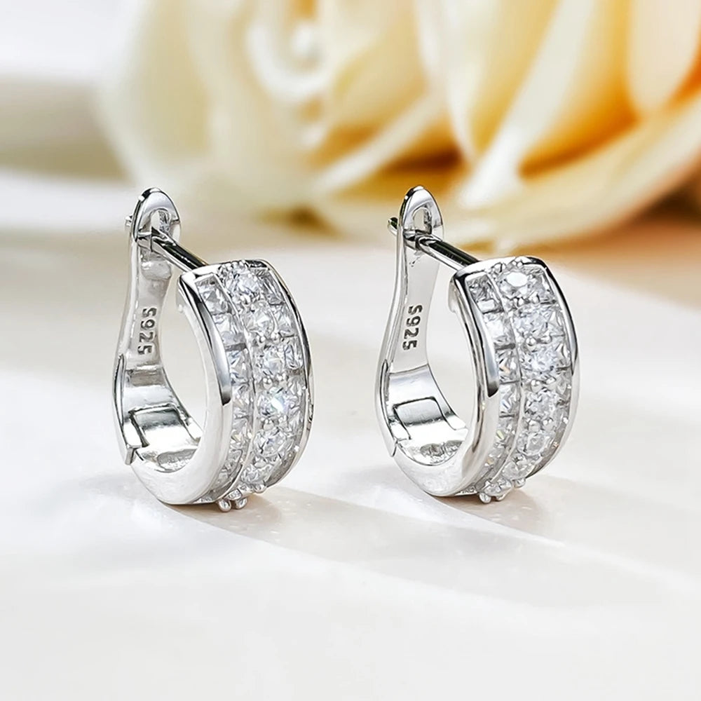 Sapphire Ruby High Carbon Diamond Gems Hoop Earrings for Women 100% 925 Sterling Silver Fine Jewelry