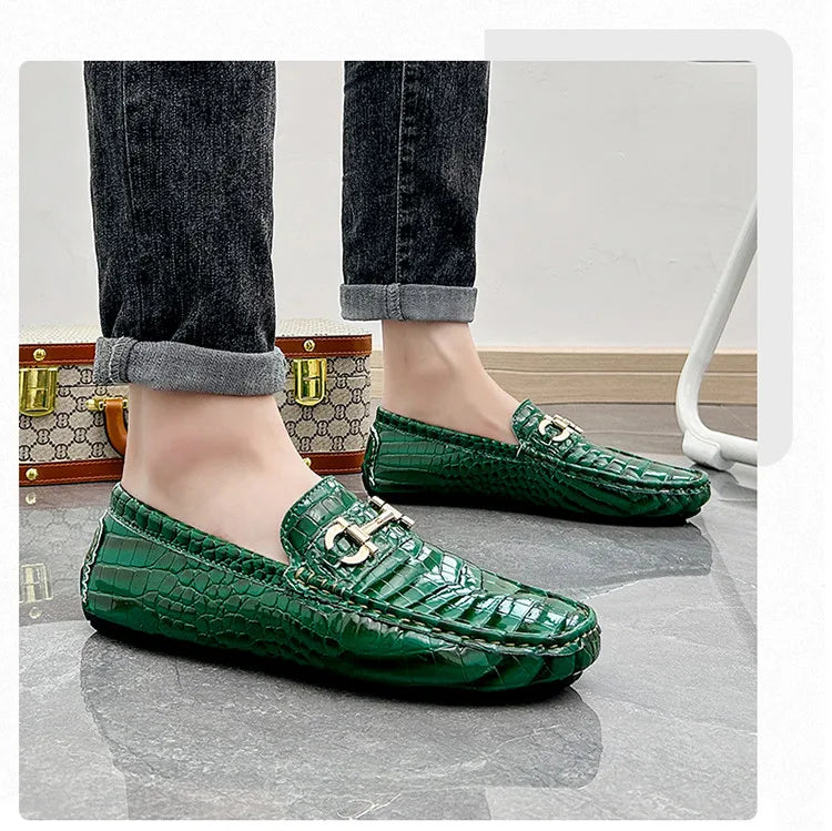 High Quality Luxury Green Snakeskin Leather Men Casual Comfort Lightweight Plus Size 48