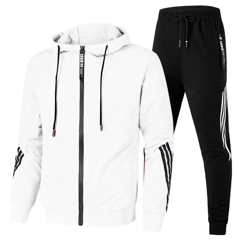 Men Tracksuit Casual Joggers Hooded Sportswear Jackets + Pants 2 Piece Set