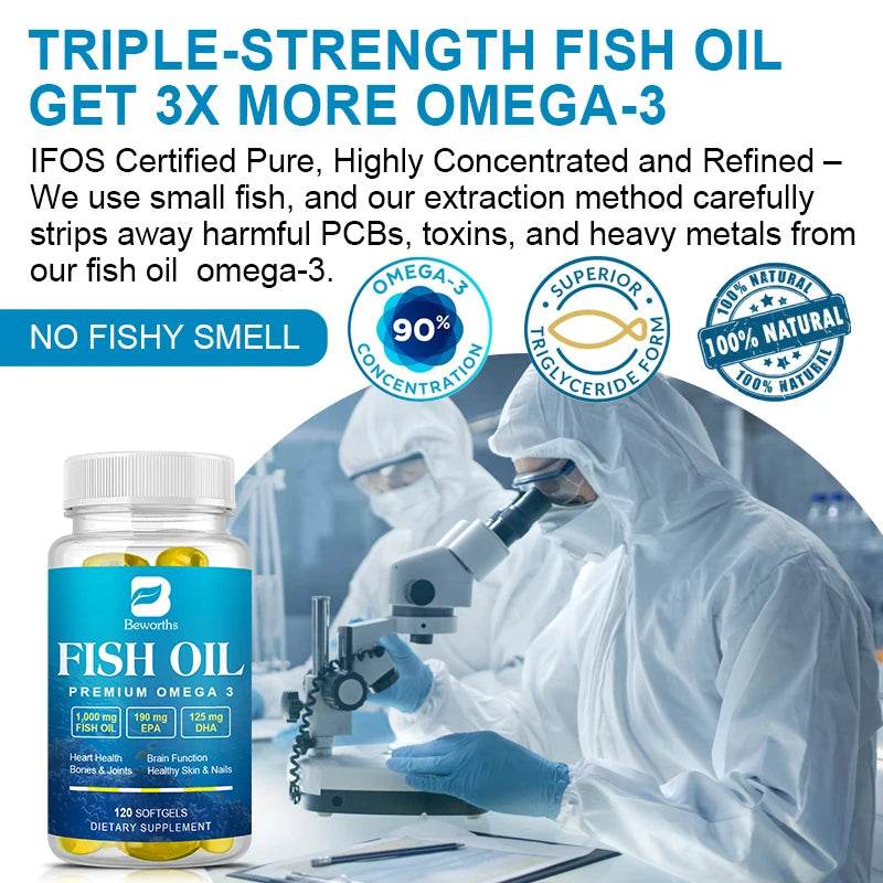 BEWORTHS Omega-3 Fish Oil Supplement High in EPA + DHA for Heart, Brain and Immune Support Nutrition Dietary Supplement
