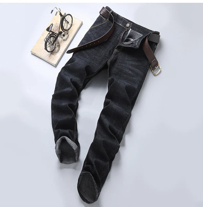 Men Light Luxury Stretch Slim Fit Comfortable Soft Pants Straight Casual Denim Trousers