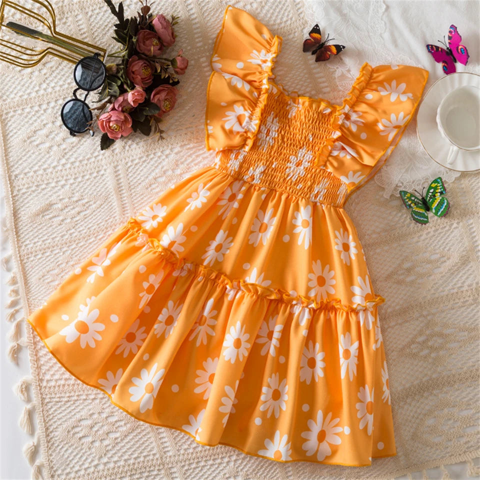 Beach Party Colorful Floral Print Backless Elegant Girl Party Dress