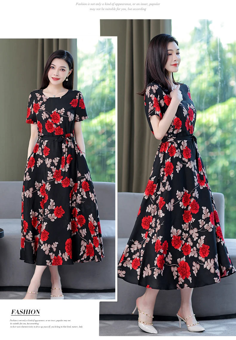 Women Summer Loose Casual O-neck Dresses Plus Size