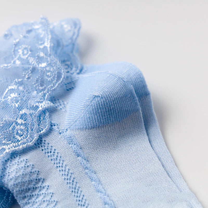 Breathable Cotton Socks with Ruffle Lace