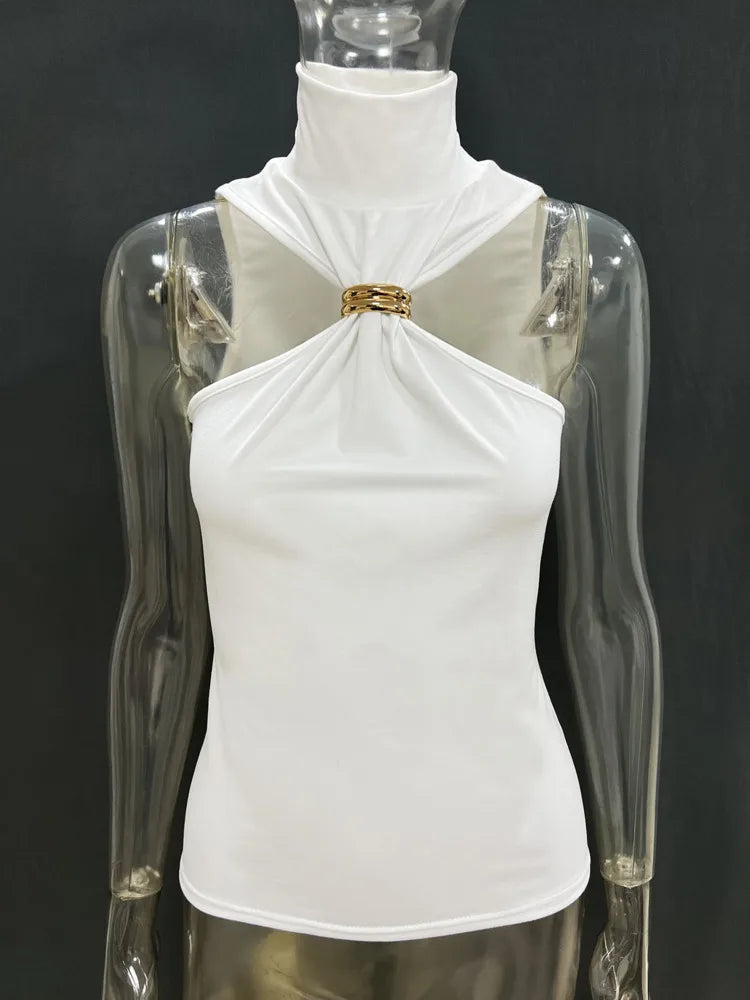 Turtleneck Basic Knit Women Tank Tops