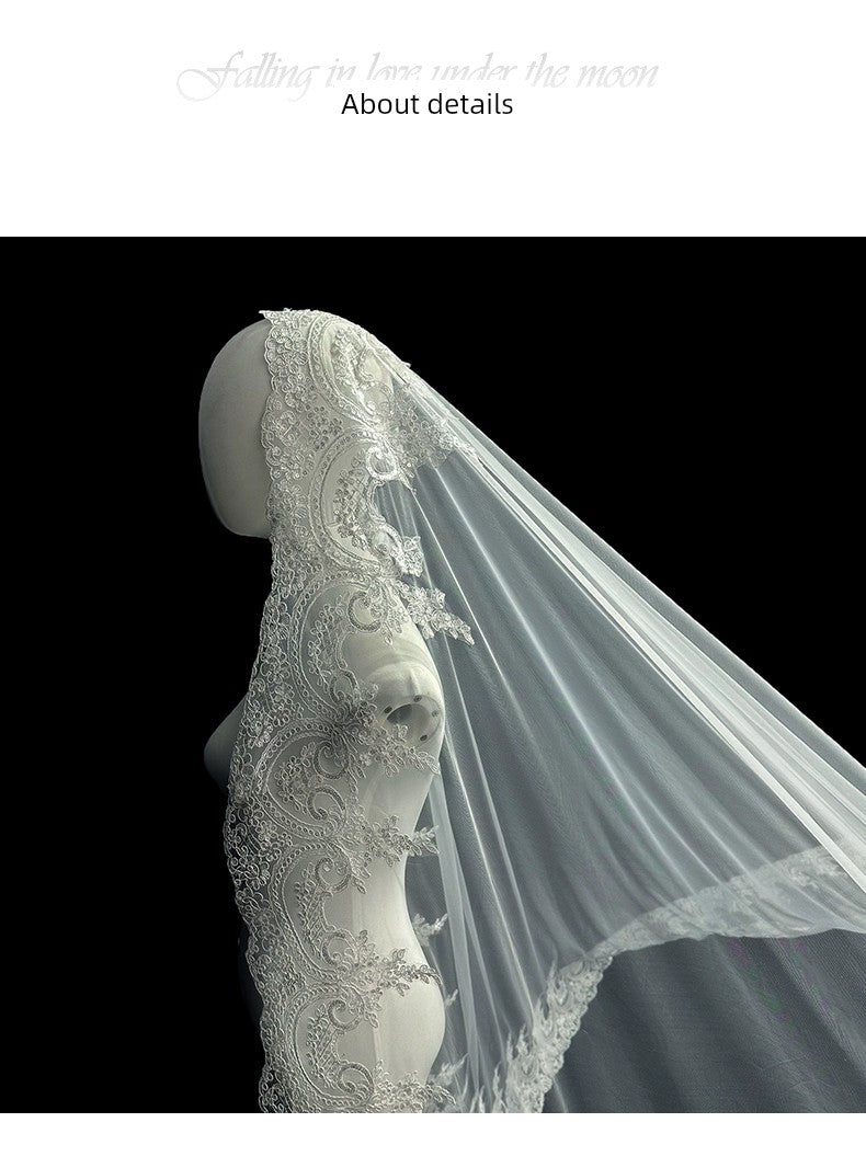 Luxury Long Large Trailing French Retro Lace Wedding Dress