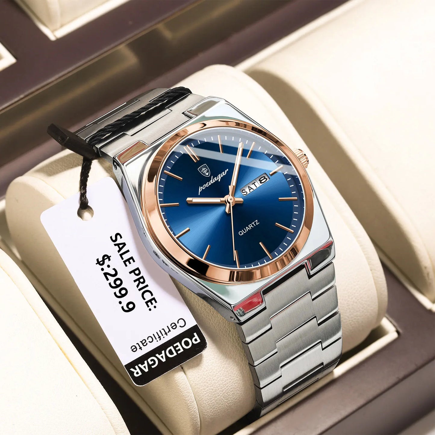 Men's Luxury Quartz Watch Stainless Steel Waterproof Luminous Date Week