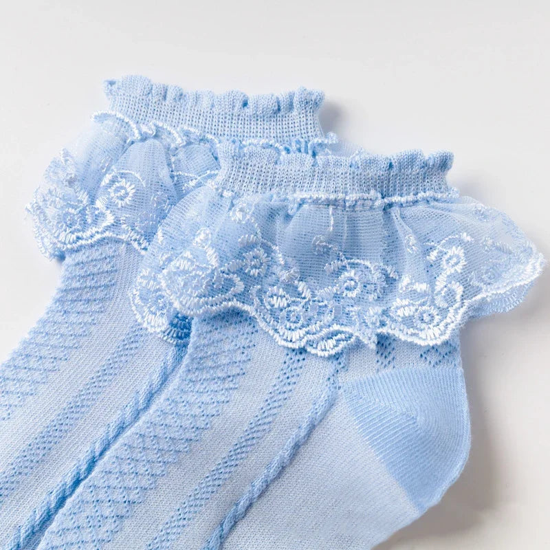 Breathable Cotton Socks with Ruffle Lace
