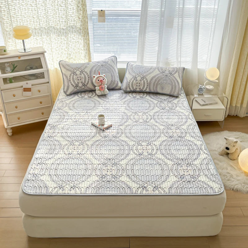 Natural Latex Thicken Cooling Mat for Summer Cool Feeling Silk Matress Pad Soft Breathable Ice Silk Summer Mat for Bed Sheet Set
