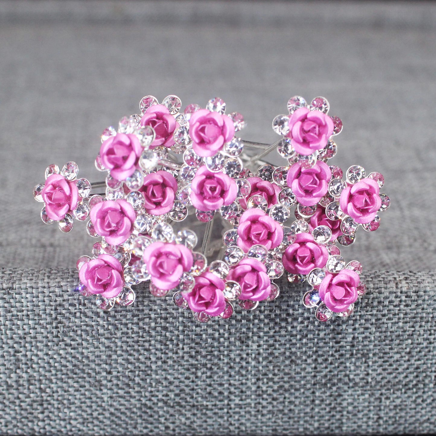 20PCS Rose Flower Rhinestone Hair Clips Crystal Hair Pins for Bridal Wedding Party Daily Hair Jewelry Accessories
