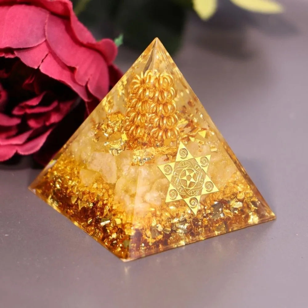 5/6/8/10cm Crystal Citrine Pyramid Resin Handmade Gifts Prosperity Attraction Crystal Home Decor