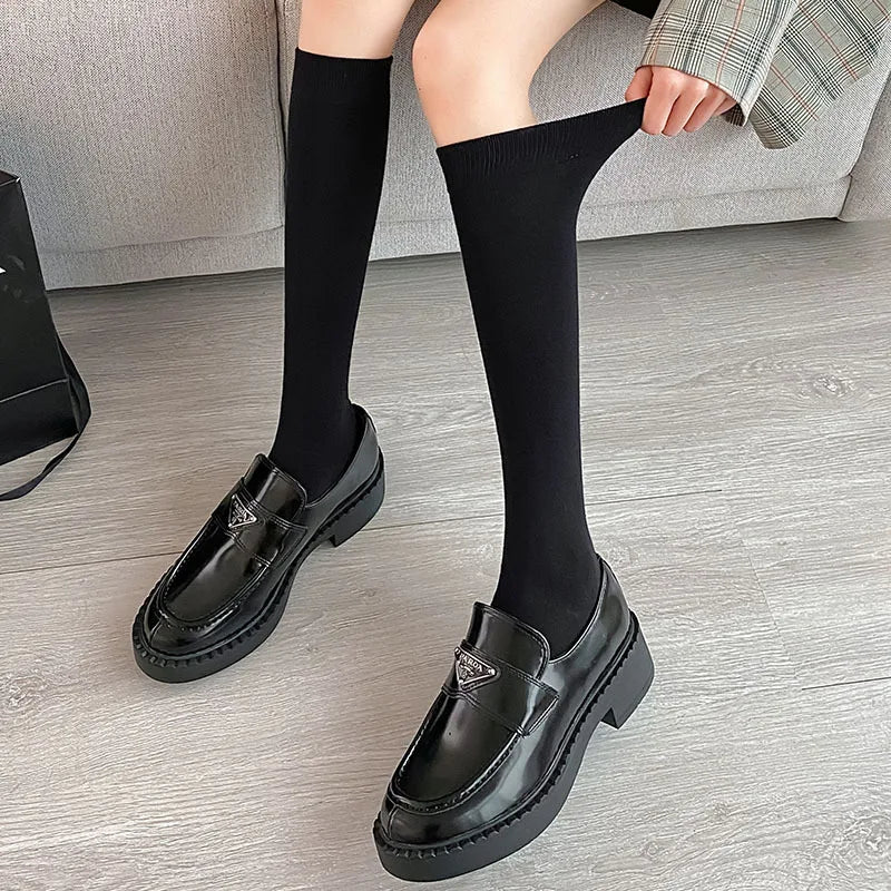 Women Stockings College Style Knitted Cotton Knee Socks