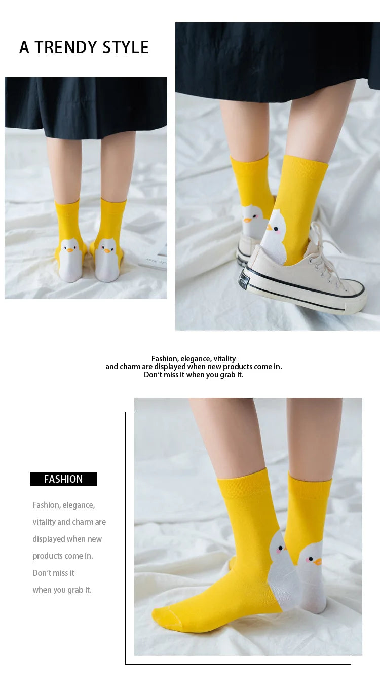 4 Pairs Cotton Pack Women Socks Duck Pattern