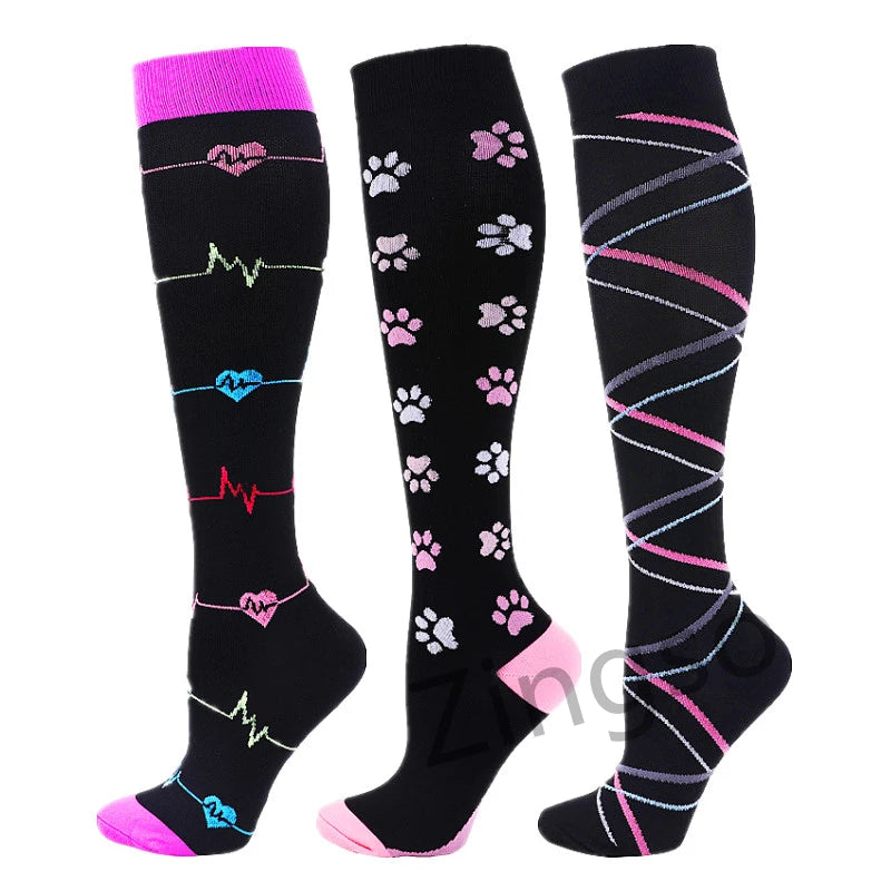3/67 Pair Compression Stocking Women Men Knee High 30mmHg Edema Diabetes Varicose Veins Running Travel Sport Compression Socks