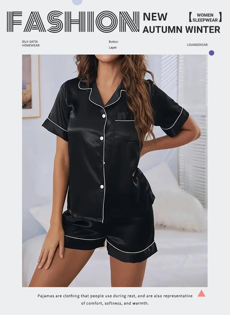 Women Silk Satin Pajamas Set Two-pieces