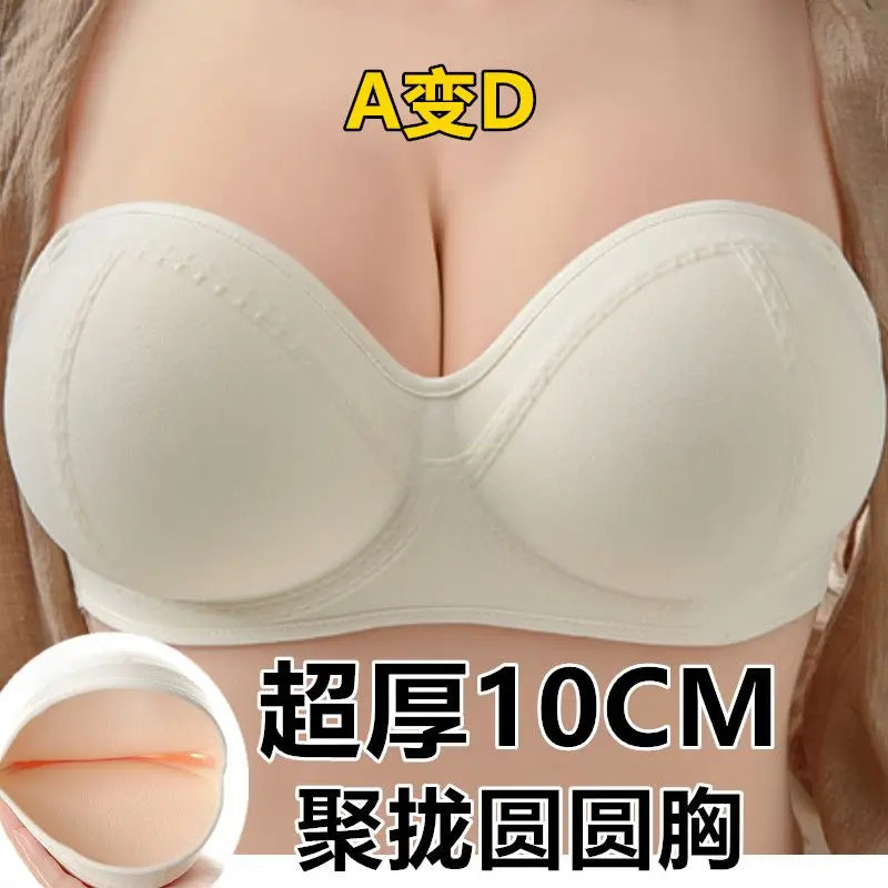 Strapless Push Up Bra 10CM Extreme Lift for Small Bust Backless Adhesive Plunge Bra No Slip Convertible Ultra Padded