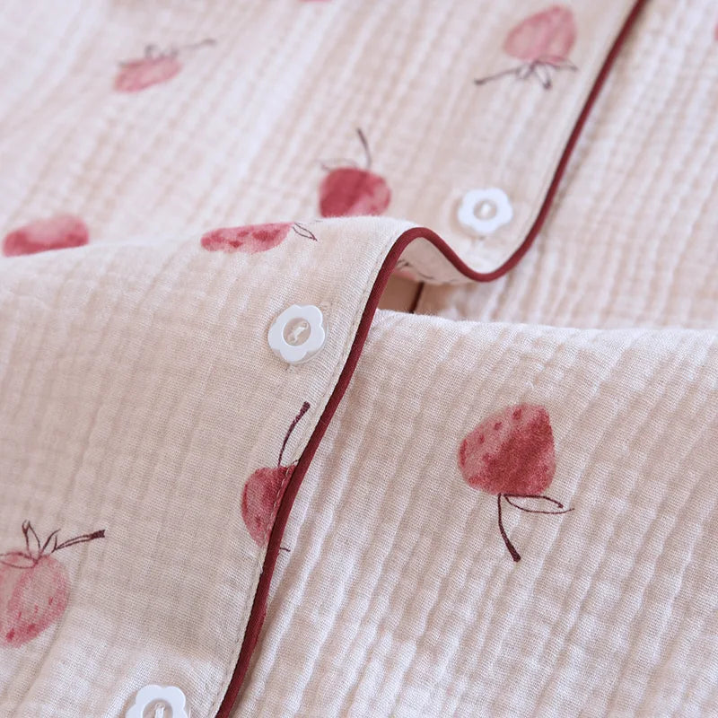 Summer pajamas short-sleeved shorts two-piece cotton crepe