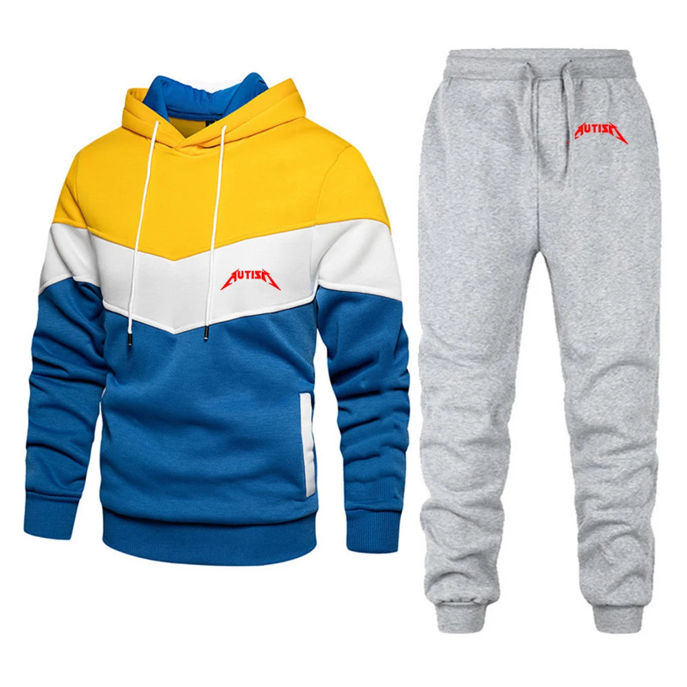 Spring Autumn Men's High Quality Long Sleeve Hooded + Leisure Pants