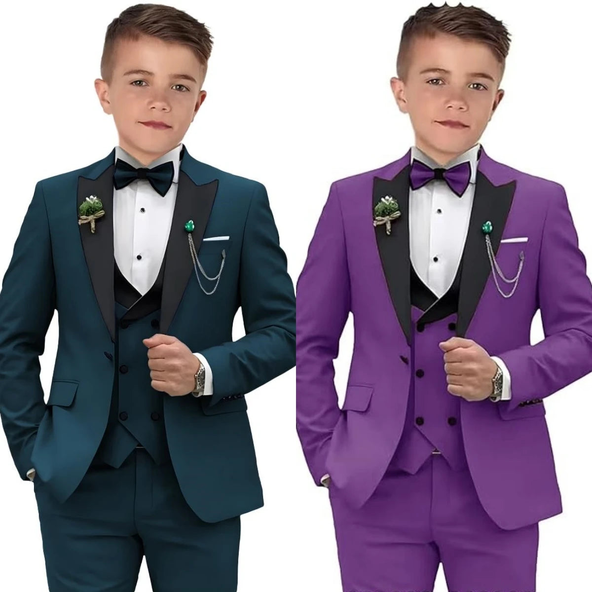 Boys Elegant Tuxedo Suit Set Blazer, Vest & Pants - 3 Pieces