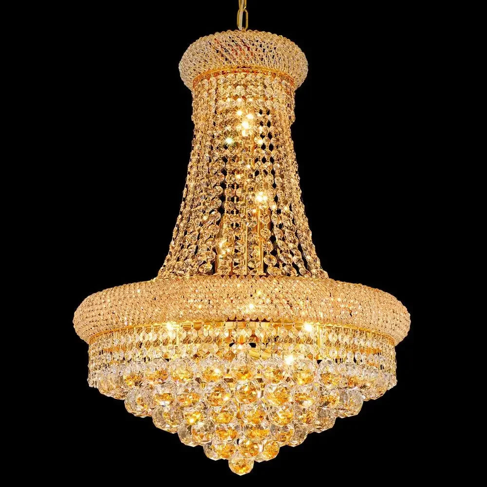 Luxury Empire Gold Lighting Crystal Chandelier Fixture 12 Lights Entryway Dining Room